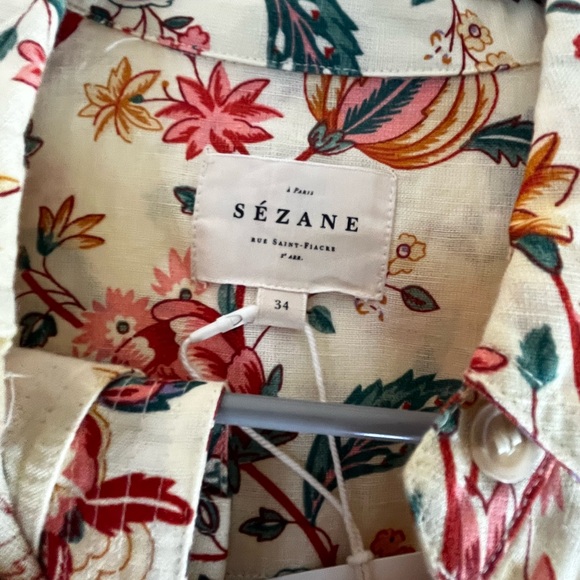 Sezane Floral Print Dress - Cream and Pink - Picture 3 of 4